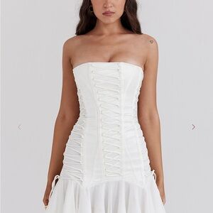 House of CB Sirena White Ruched Strapless Sheath Dress